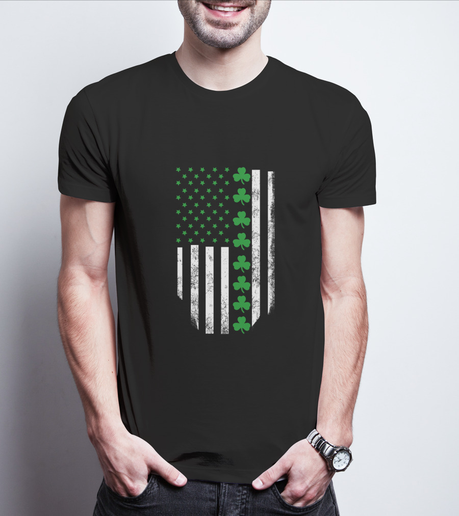 St Patrick's Day Shamrock American Flag T-Shirt