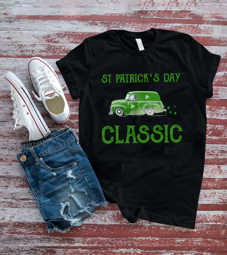 St Patrick's Day Classic Green Truck With Shamrocks T-Shirt