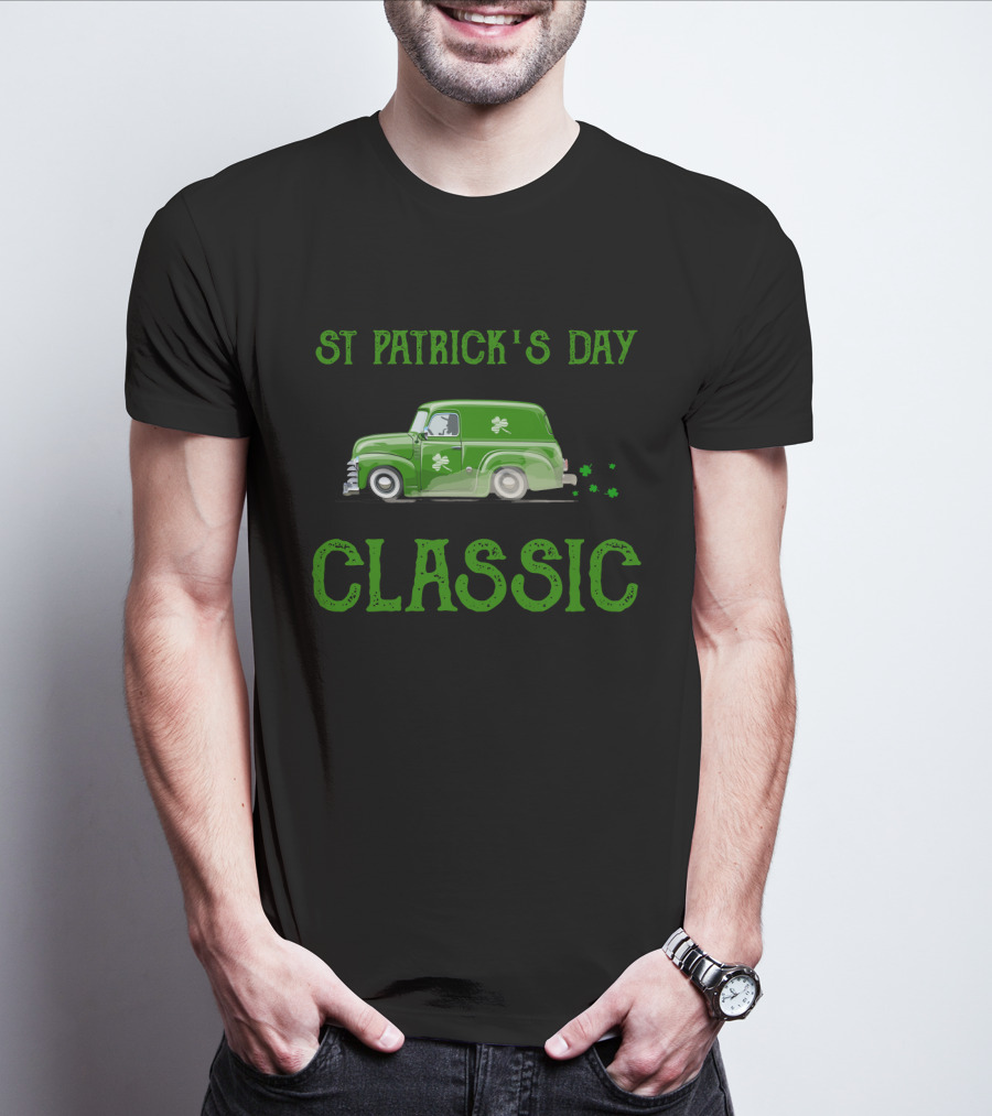 St Patrick's Day Classic Green Truck With Shamrocks T-Shirt