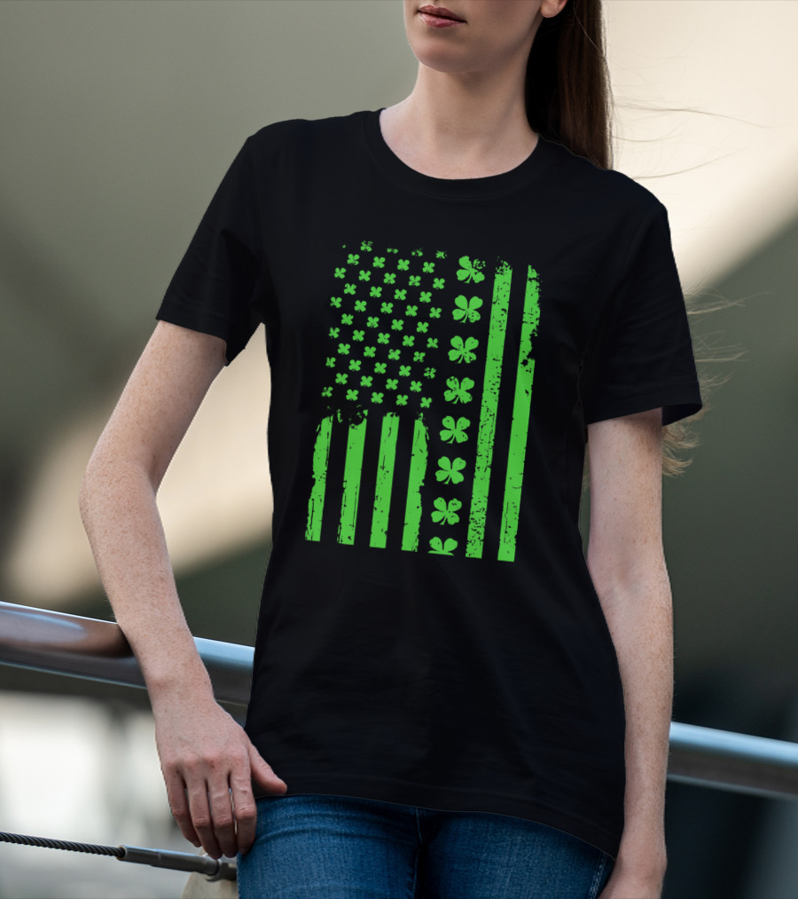 American Flag Green Clover Shamrock T-Shirt