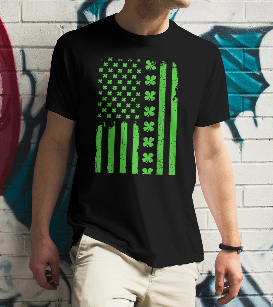 American Flag Green Clover Shamrock T-Shirt