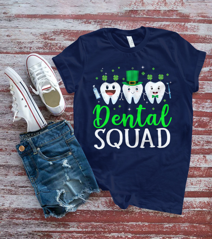 Dental Squad Funny Dentist St. Patrick's Day Tooth Trio T-Shirt