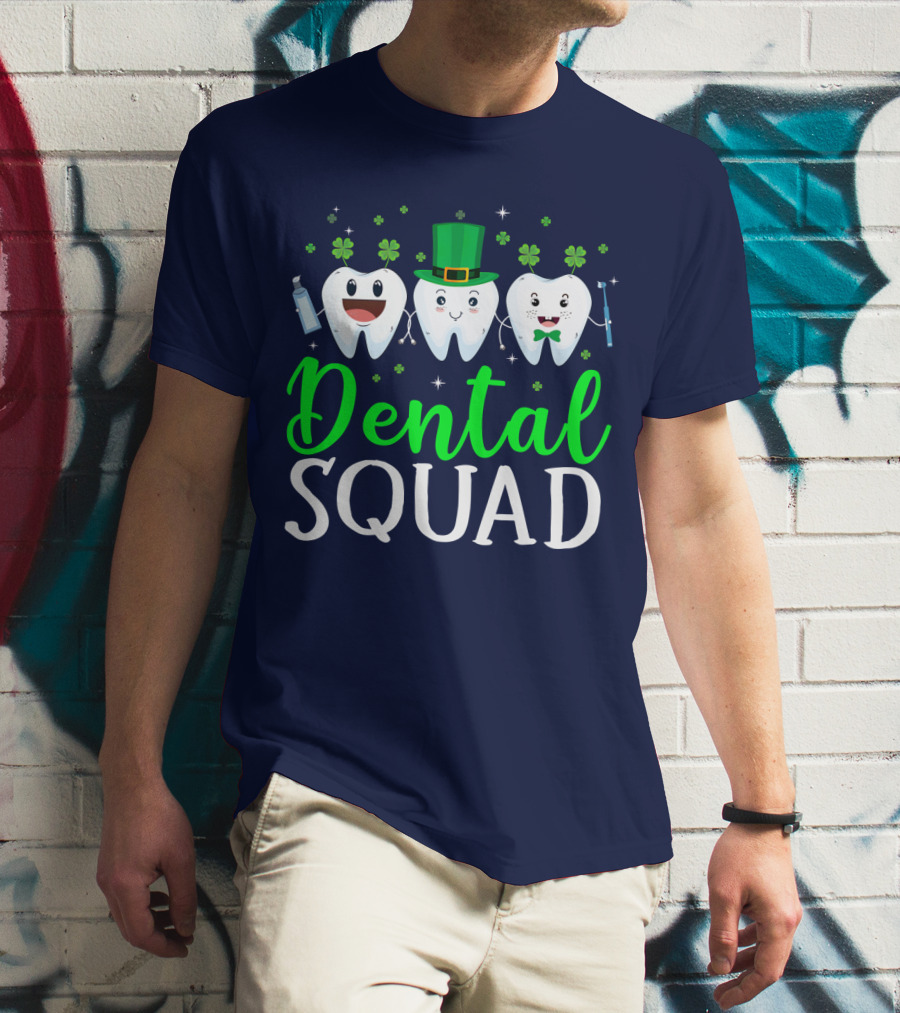 Dental Squad Funny Dentist St. Patrick's Day Tooth Trio T-Shirt