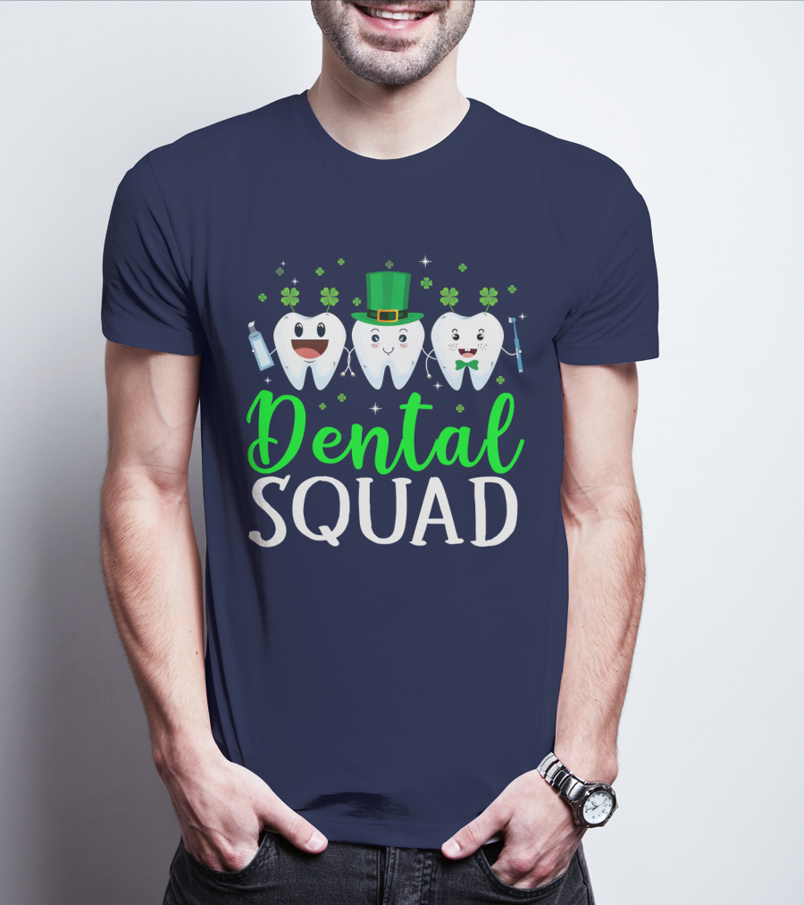 Dental Squad Funny Dentist St. Patrick's Day Tooth Trio T-Shirt