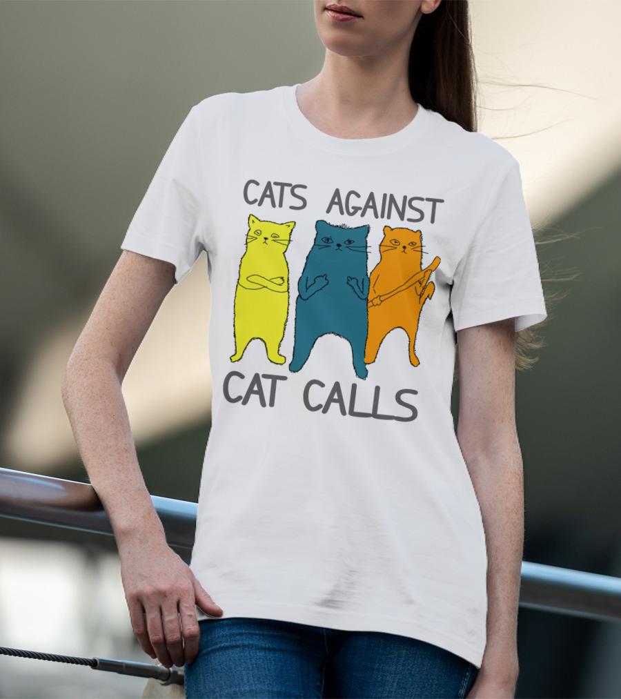CATS AGAINST CAT CALLS Three Colorful Cats United Stance T-Shirt
