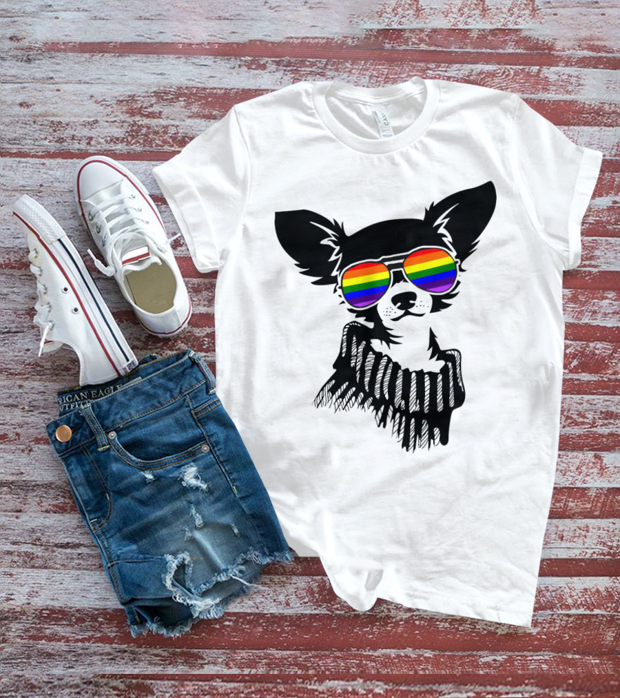 Pride Rainbow Sunglasses Chihuahua Dog T-Shirt