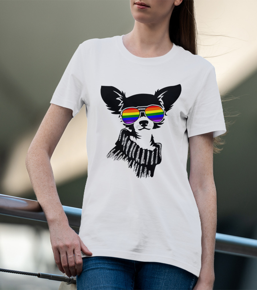 Pride Rainbow Sunglasses Chihuahua Dog T-Shirt