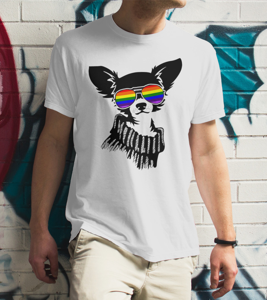 Pride Rainbow Sunglasses Chihuahua Dog T-Shirt
