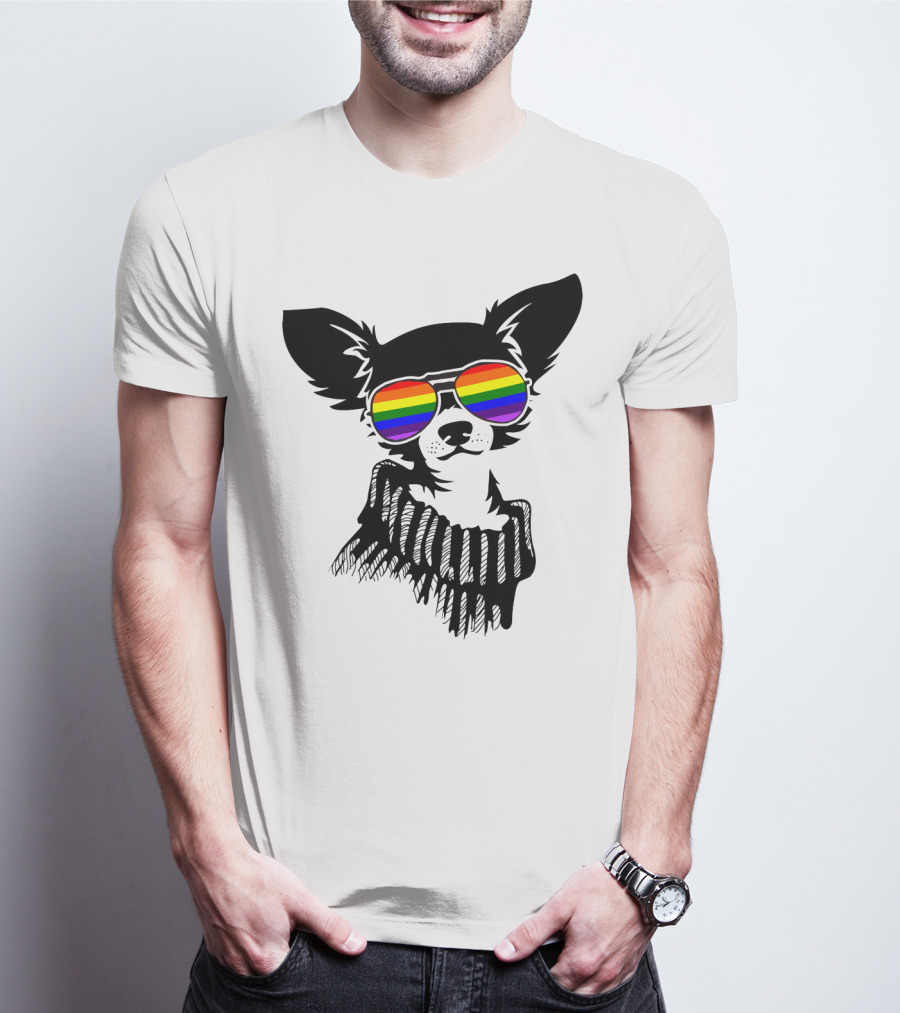 Pride Rainbow Sunglasses Chihuahua Dog T-Shirt