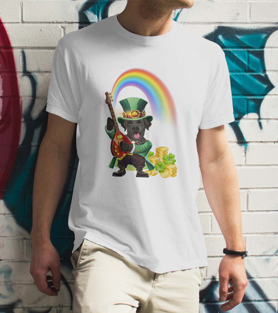Dog Rocking Irish Luck Rainbow Guitar T-Shirt