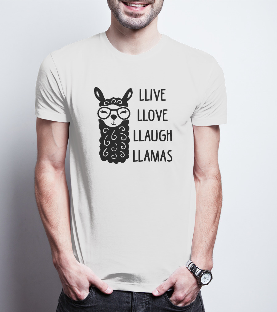 Llive Llove Llaugh Llamas With Adorable Glasses-Wearing Llama T-Shirt