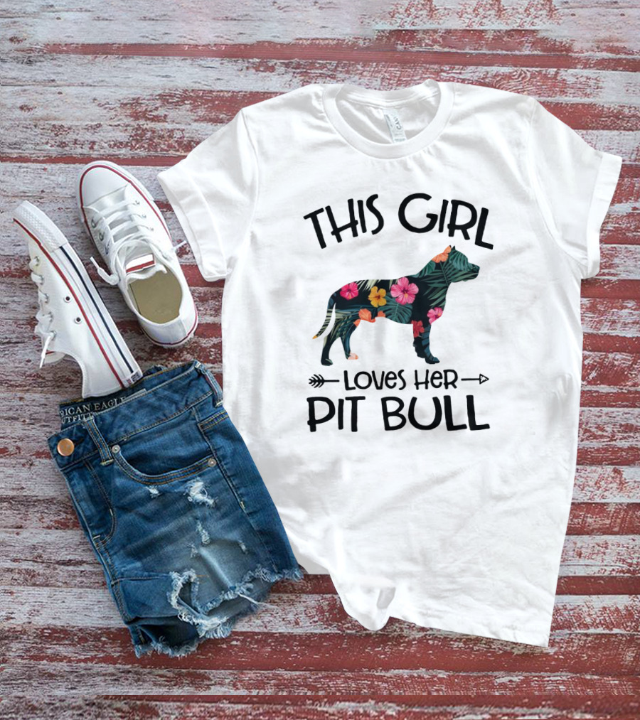 This Girl Loves Her Pit Bull Floral Dog T-Shirt