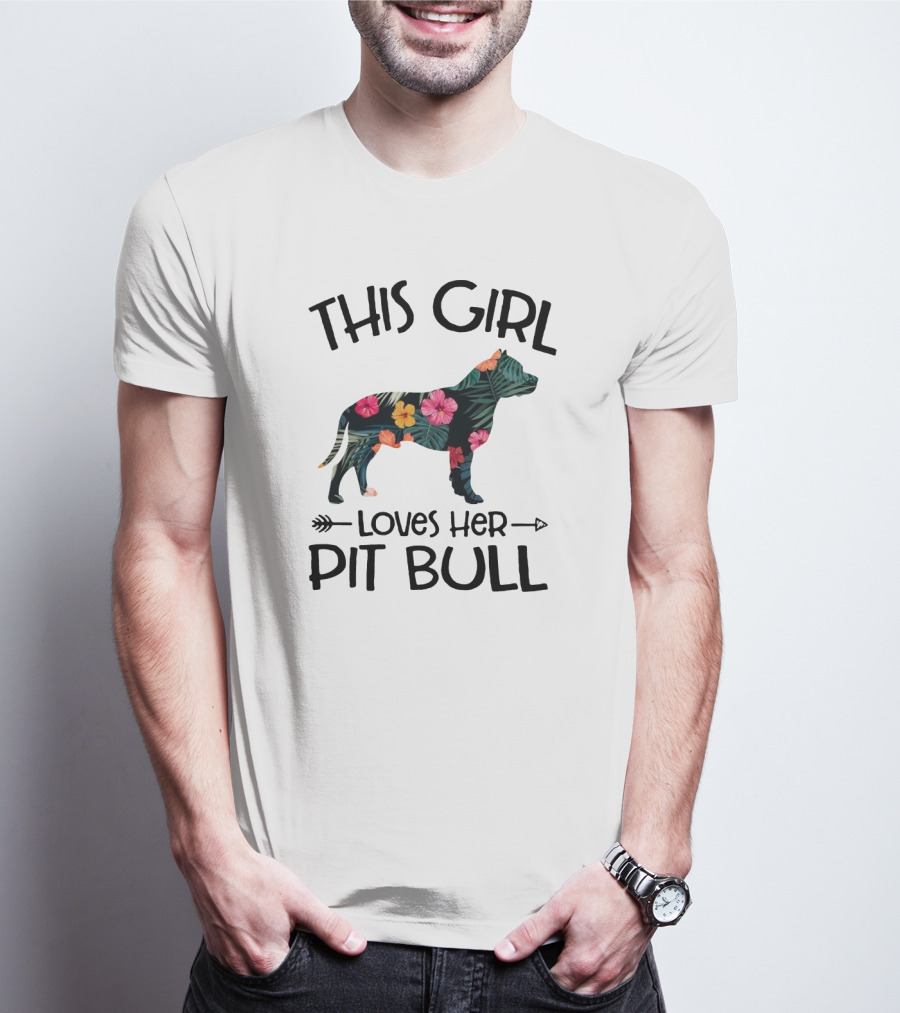 This Girl Loves Her Pit Bull Floral Dog T-Shirt