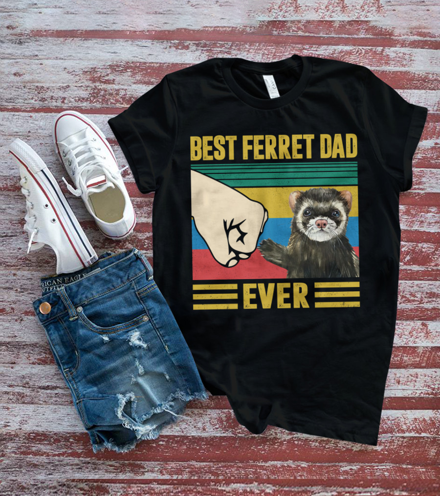 Best Ferret Dad Ever Fist Bump Vintage Stripes T-Shirt