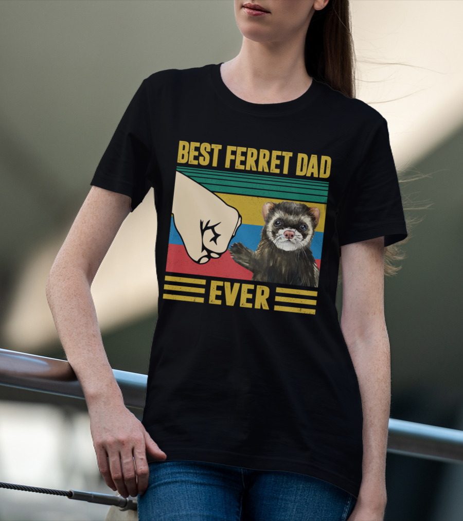 Best Ferret Dad Ever Fist Bump Vintage Stripes T-Shirt