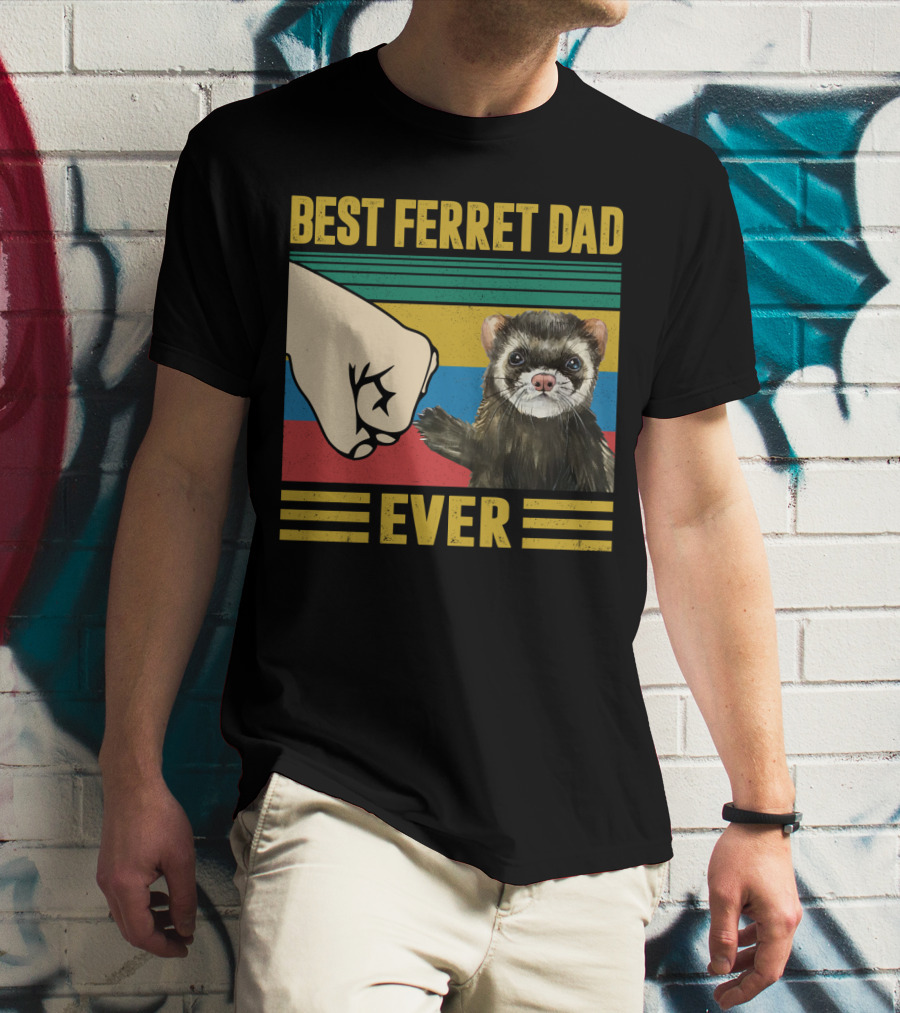 Best Ferret Dad Ever Fist Bump Vintage Stripes T-Shirt