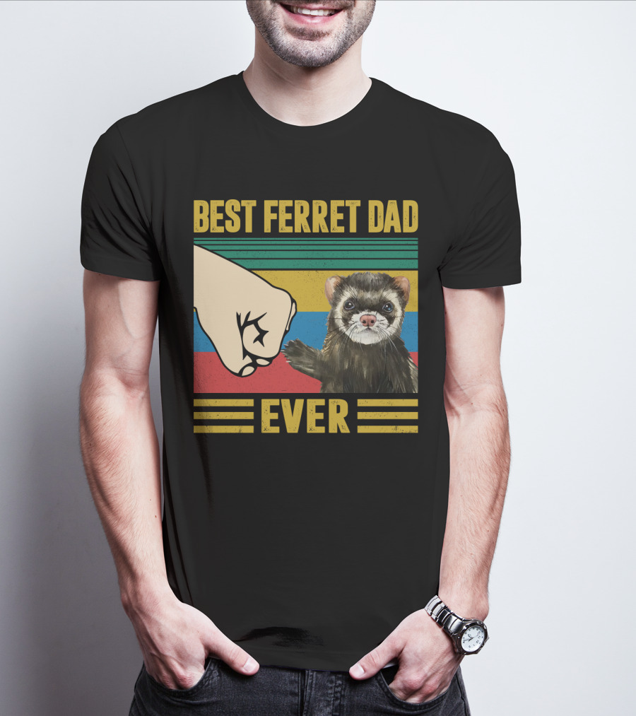 Best Ferret Dad Ever Fist Bump Vintage Stripes T-Shirt