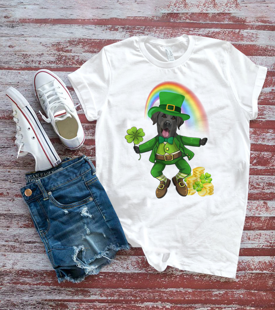 Lucky Irish Dog With Shamrock And Rainbow T-Shirt