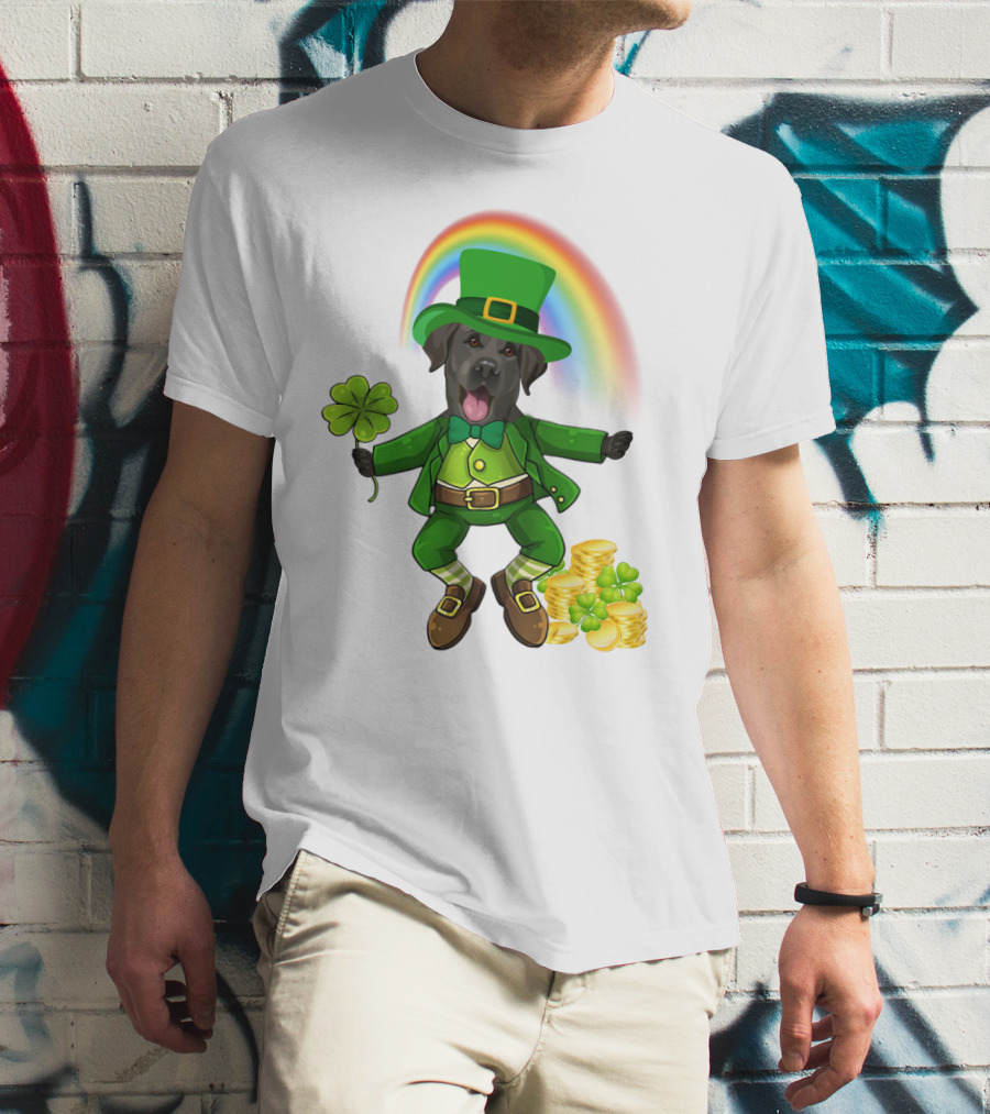 Lucky Irish Dog With Shamrock And Rainbow T-Shirt