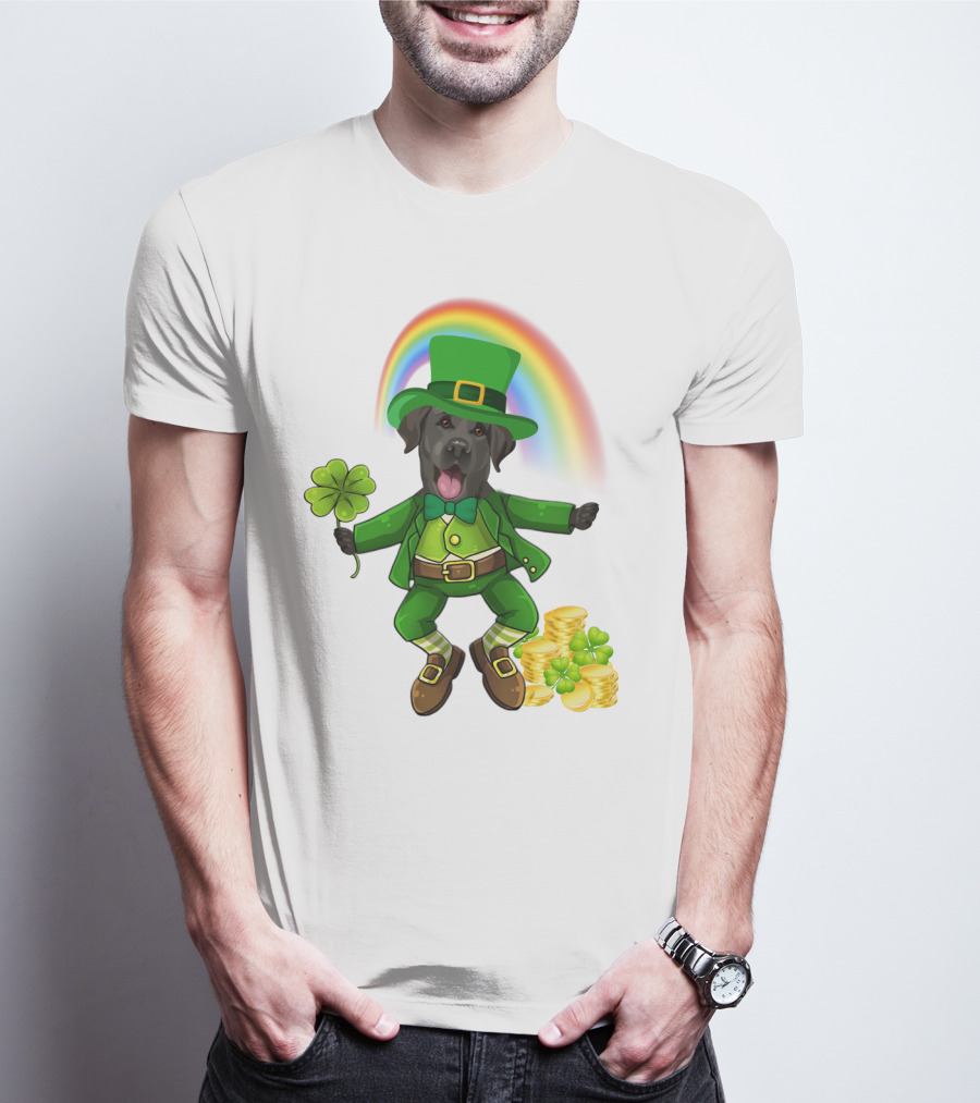 Lucky Irish Dog With Shamrock And Rainbow T-Shirt