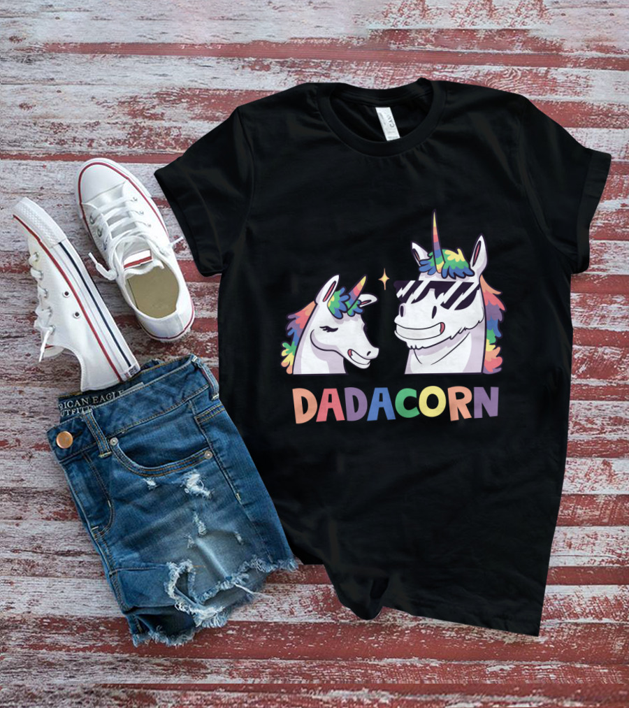 Dadacorn Daddy And Child Unicorn Magic Rainbow Mane Duo T-Shirt