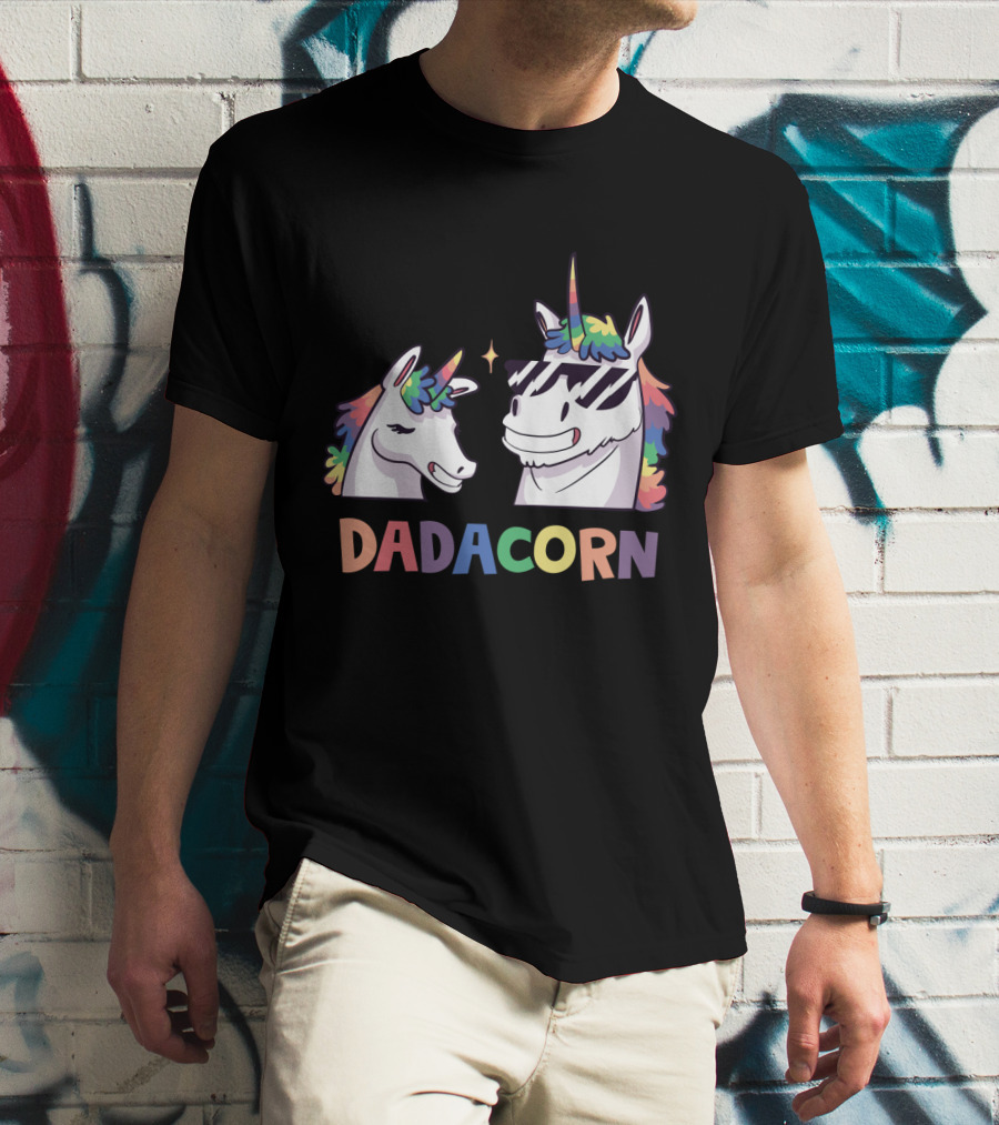 Dadacorn Daddy And Child Unicorn Magic Rainbow Mane Duo T-Shirt