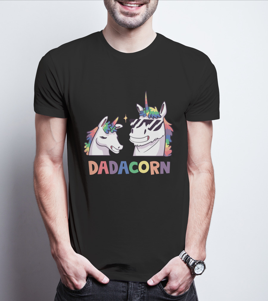Dadacorn Daddy And Child Unicorn Magic Rainbow Mane Duo T-Shirt