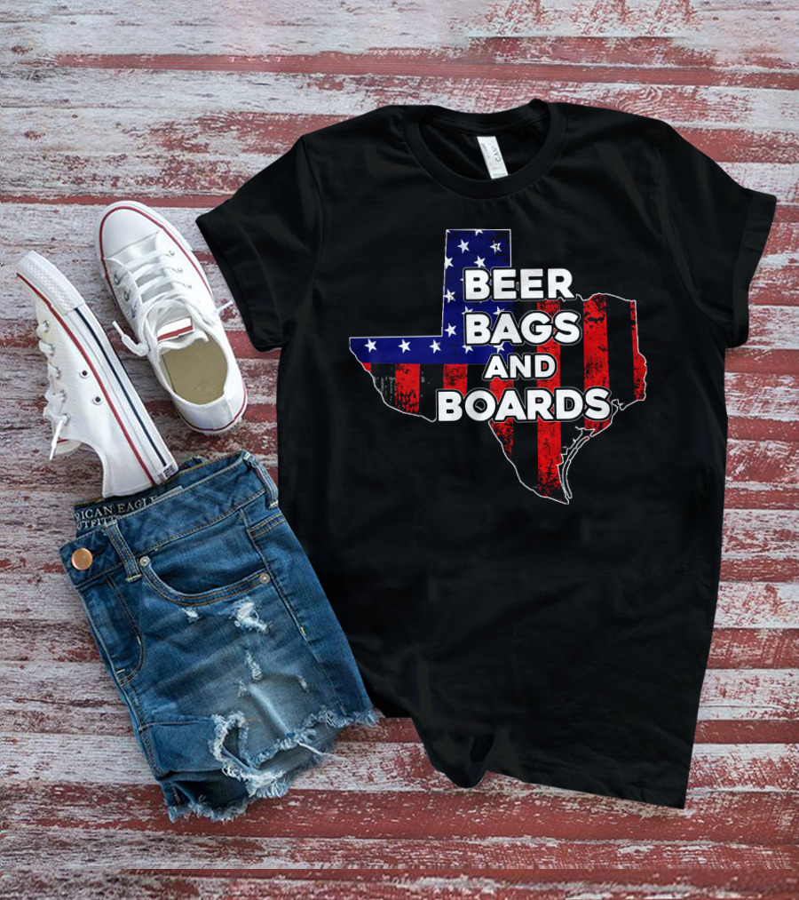 Beer Bags And Boards Cornhole In Texas Map Flag T-Shirt