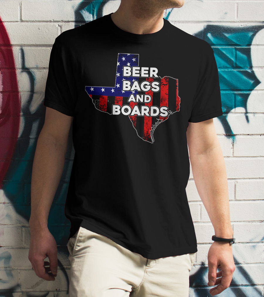 Beer Bags And Boards Cornhole In Texas Map Flag T-Shirt