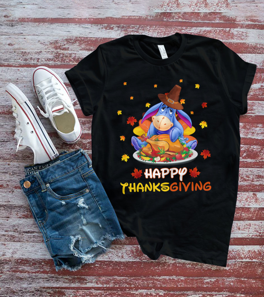 Eeyore Happy Thanksgiving Turkey Feast Leaves T-Shirt