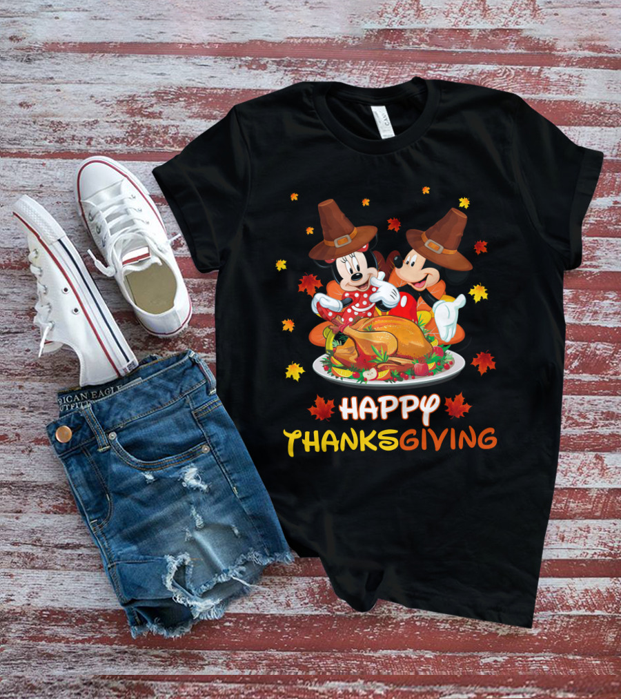Happy Thanksgiving Mickey And Minnie Turkey Feast T-Shirt