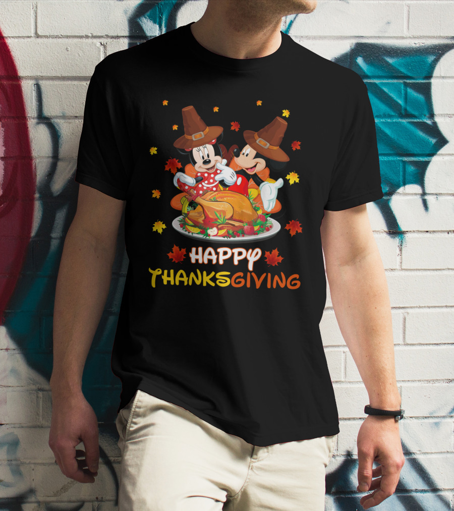 Happy Thanksgiving Mickey And Minnie Turkey Feast T-Shirt