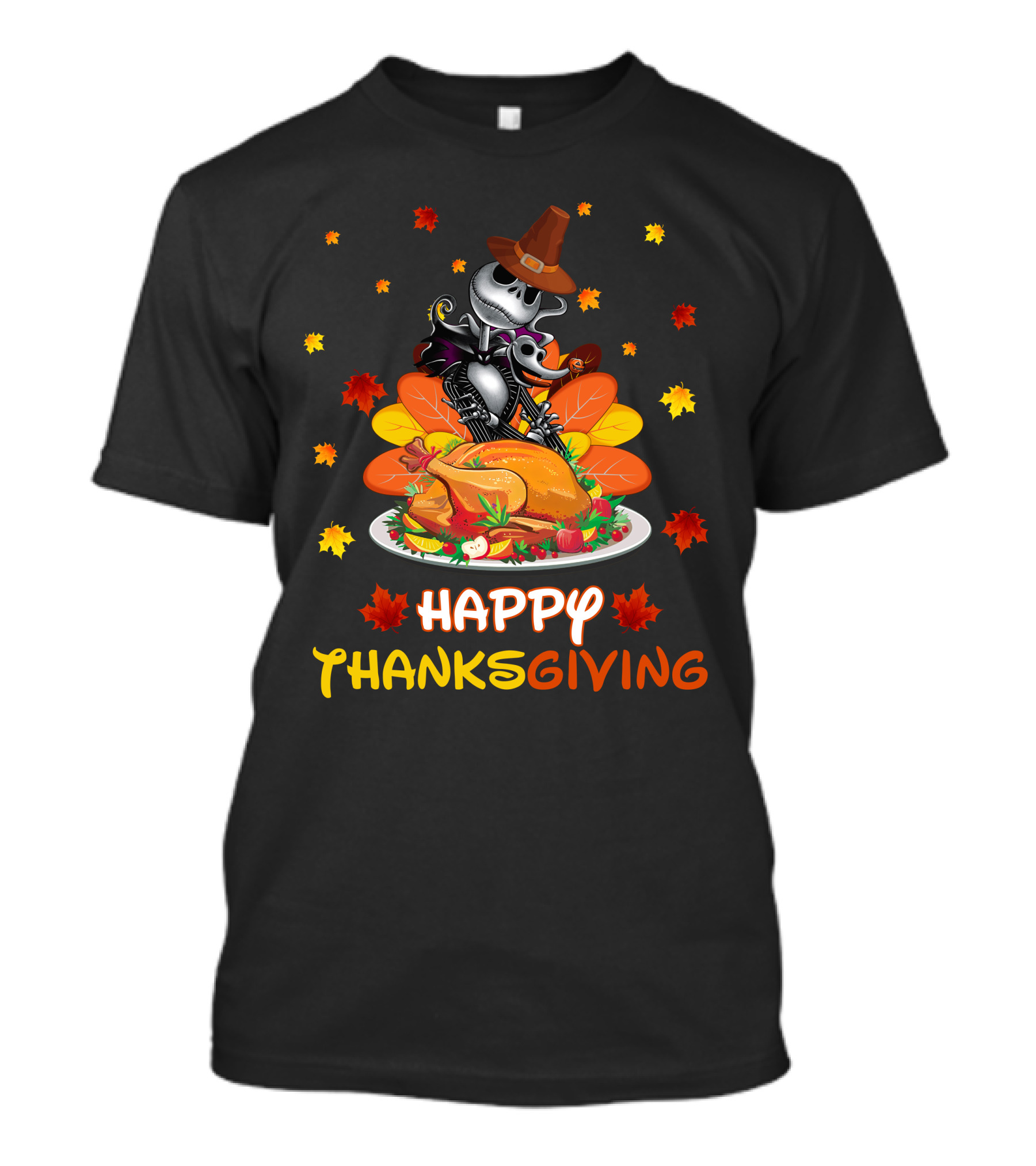 Happy Thanksgiving Skeleton With Turkey And Autumn Leaves T-Shirt
