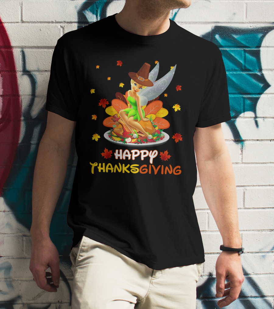Happy Thanksgiving Tinkerbell Leaves And Cornucopia T-Shirt