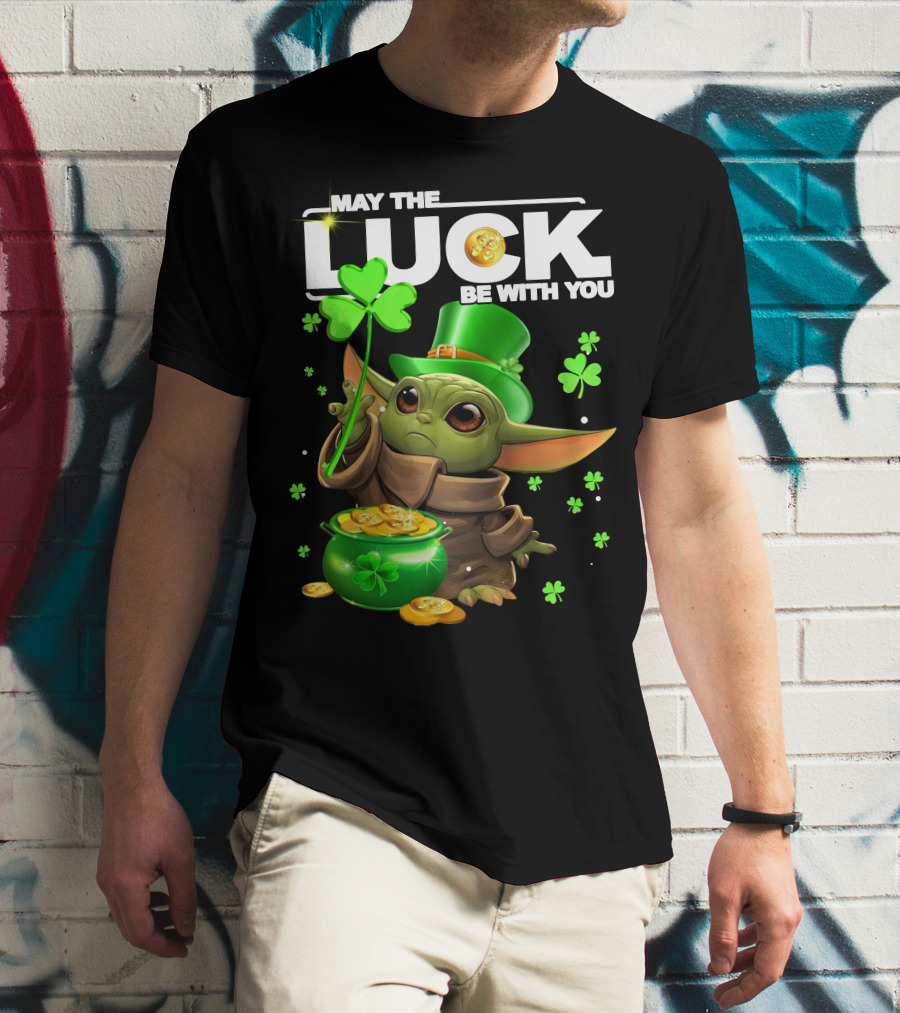 May The Luck Be With You Baby Yoda Clover Gold Coins T-Shirt