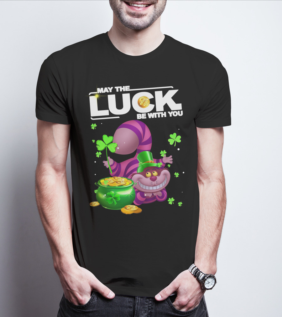 May The Luck Be With You Cheshire Cat Coins And Clover Pot T-Shirt