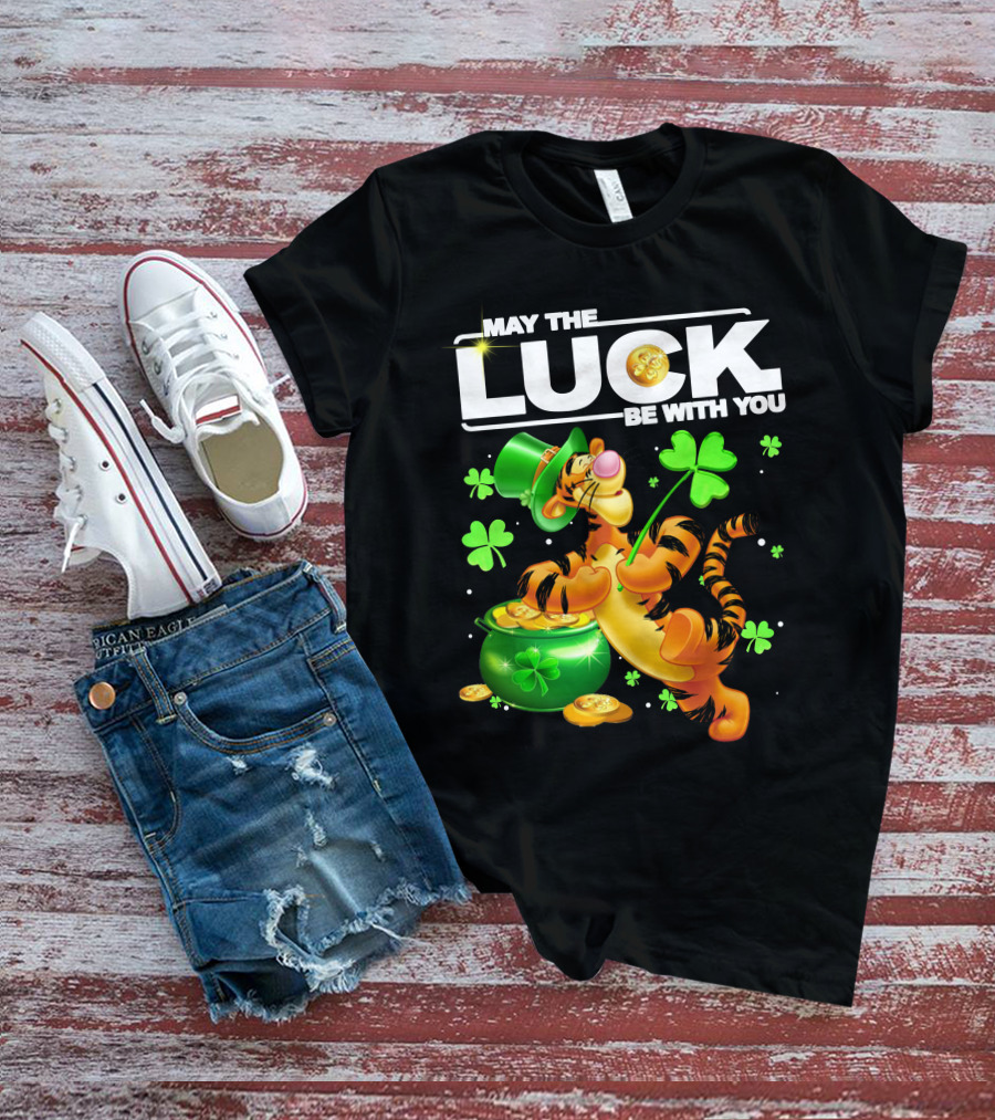 May The Luck Be With You Tigger With Pot Of Gold And Shamrocks T-Shirt