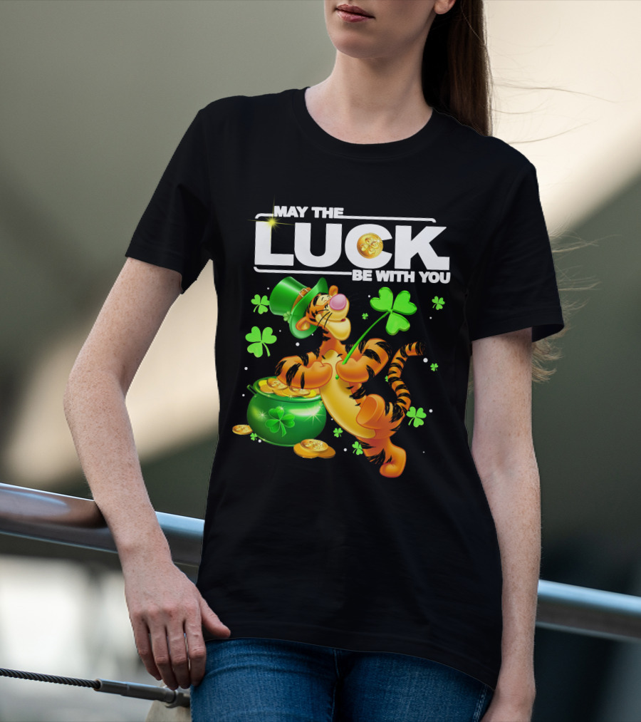 May The Luck Be With You Tigger With Pot Of Gold And Shamrocks T-Shirt