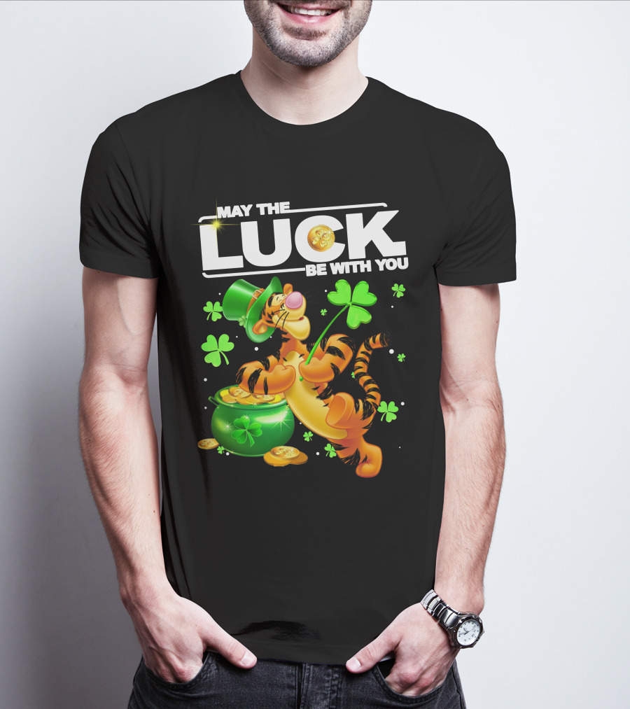 May The Luck Be With You Tigger With Pot Of Gold And Shamrocks T-Shirt
