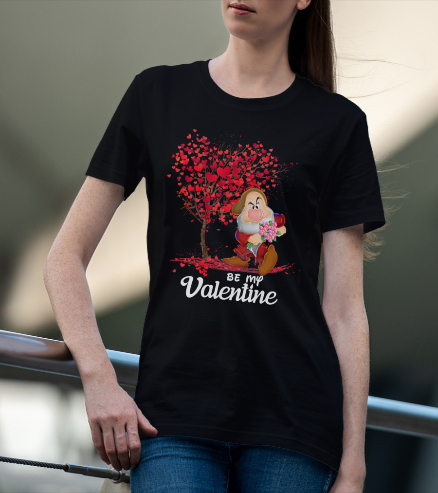 Be My Valentine Grumpy Character With Heart Tree And Flowers T-Shirt