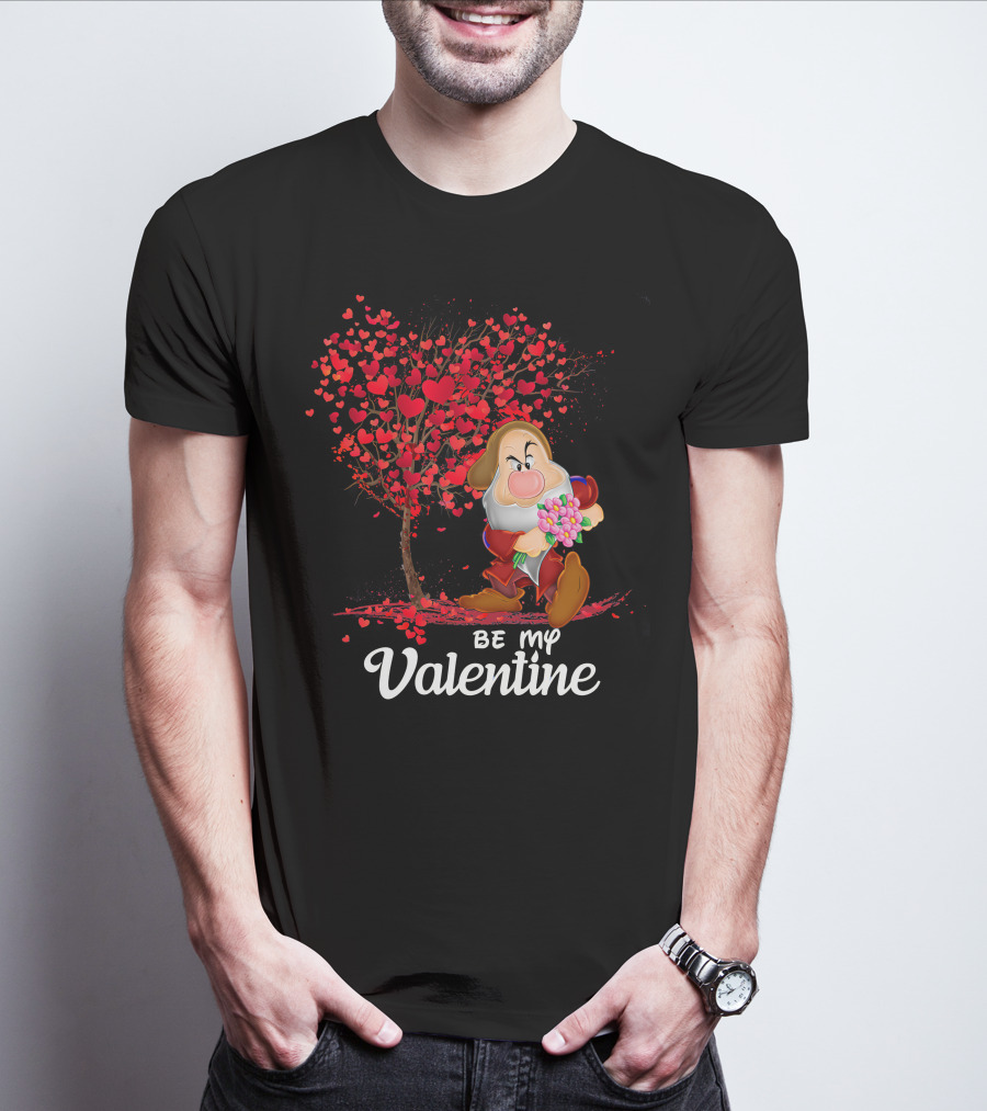 Be My Valentine Grumpy Character With Heart Tree And Flowers T-Shirt