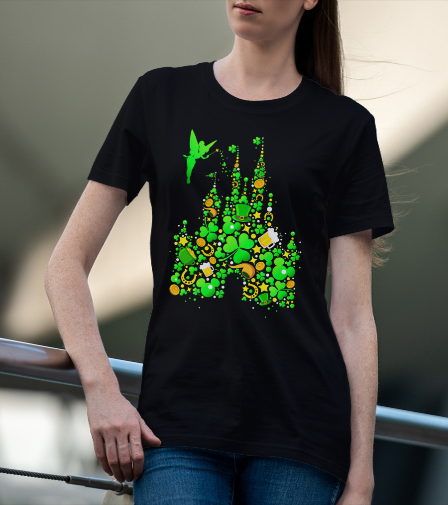 Disney Castle St. Patrick's Day Tinkerbell Leprechaun Hat Clover Coins Beer T-Shirt