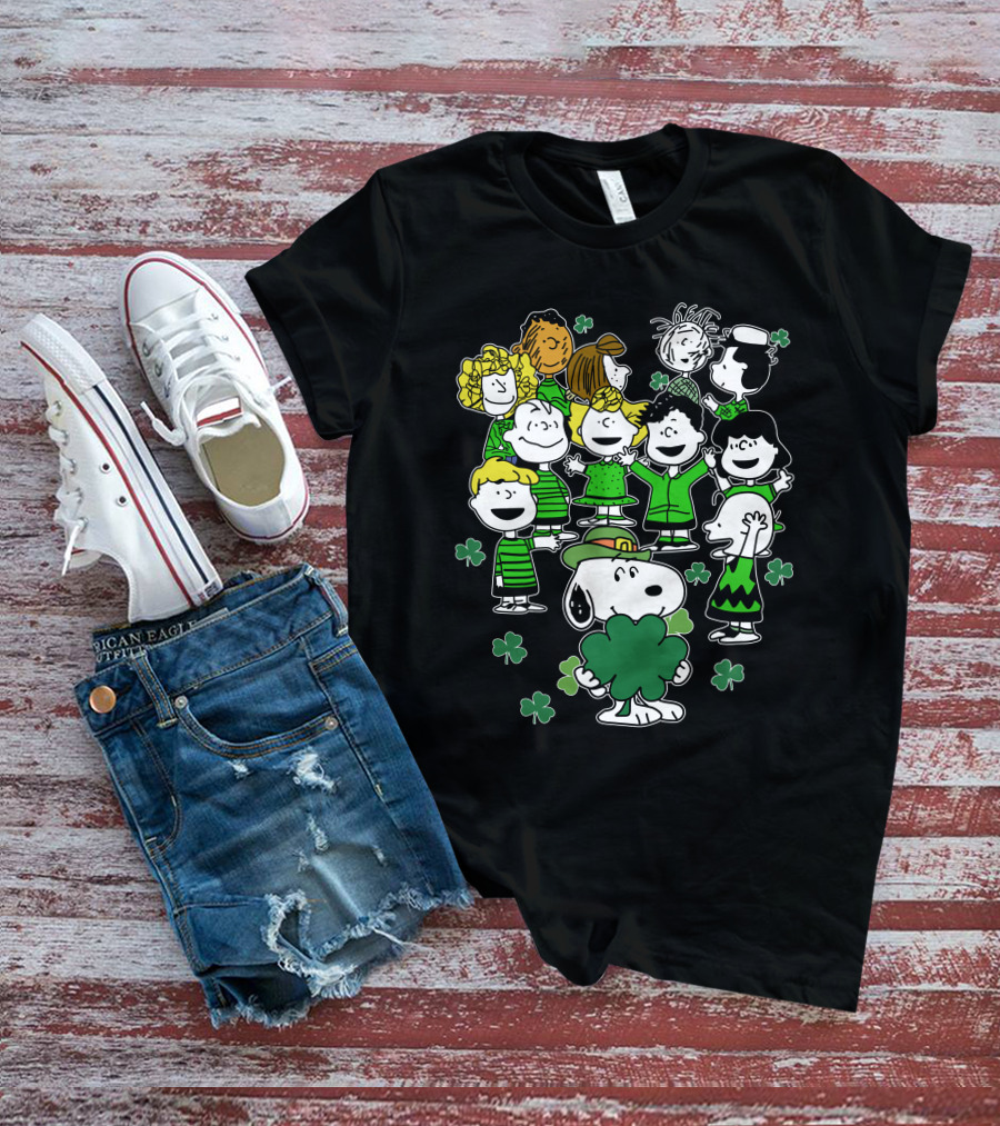 Snoopy And Friends Celebrating St. Patrick's Day With Shamrocks T-Shirt