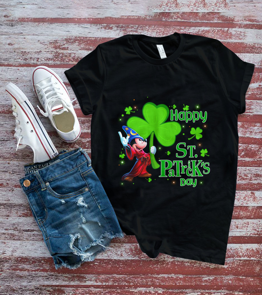 Sorcerer Mickey Happy St. Patrick's Day Shamrock T-Shirt