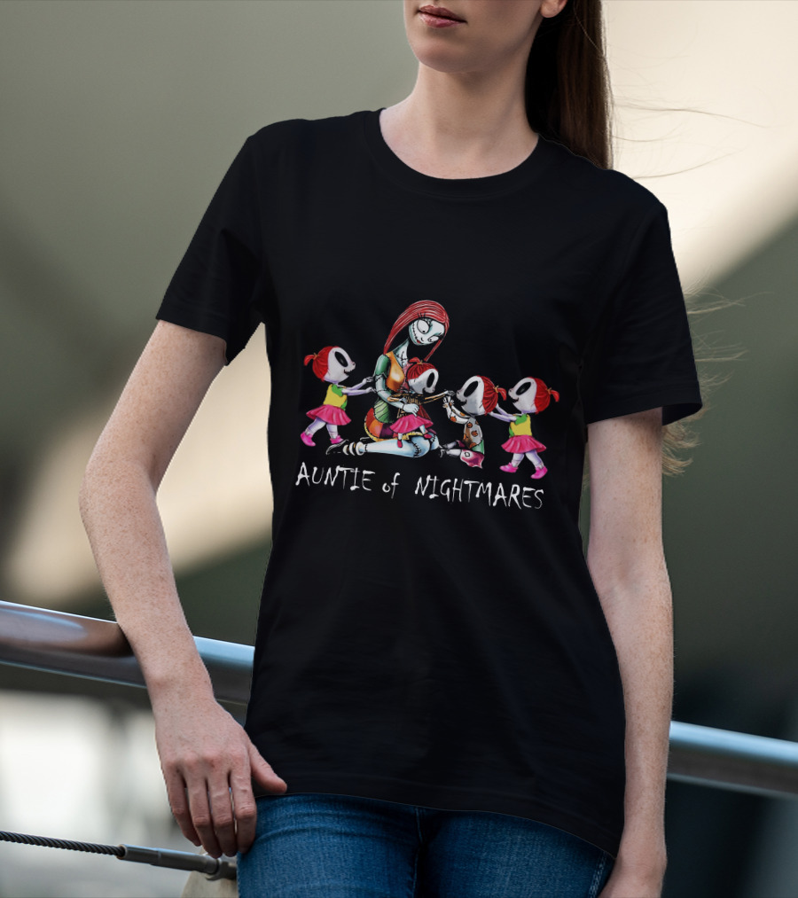 Auntie Of Nightmares With 4 Girls In Skulls And Pink Outfits T-Shirt
