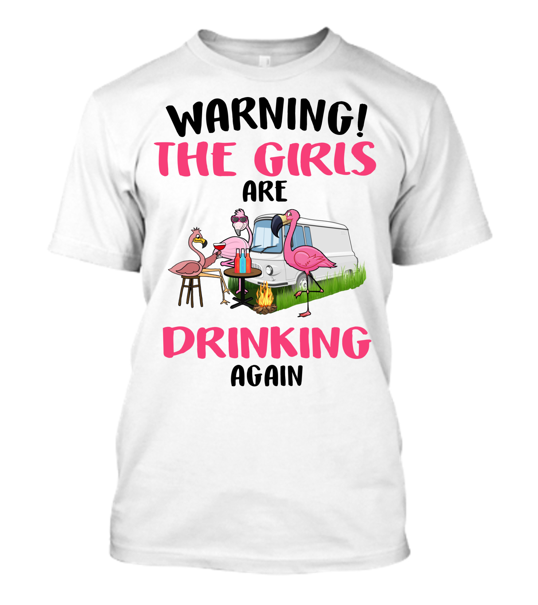 WARNING THE GIRLS ARE DRINKING AGAIN Flamingos Caravan Campfire T-Shirt
