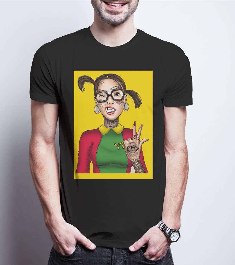 La Chilindrina La Toxica Tattoo Style Illustration Yellow Background T-Shirt