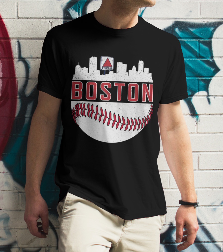 Boston Fenway Skyline Baseball Red Sox Novelty Massachusetts T-Shirt