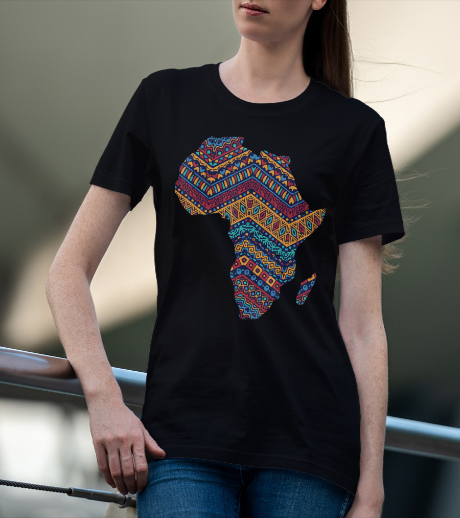 Africa Flag Kente Cloth Black Pride African American Map T-Shirt
