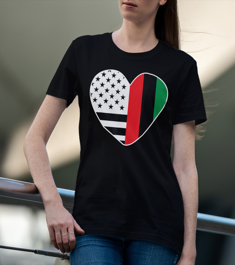 African American Black History Month Heart With USA And Pan-African Colors T-Shirt